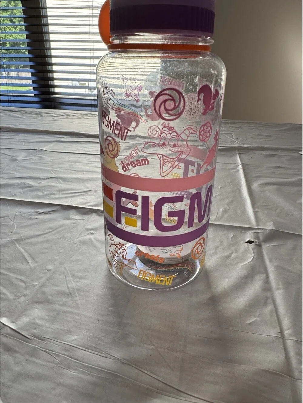 NEW Figment Water Bottle With Lid Strap Disney Parks WDW Epcot Theme Park